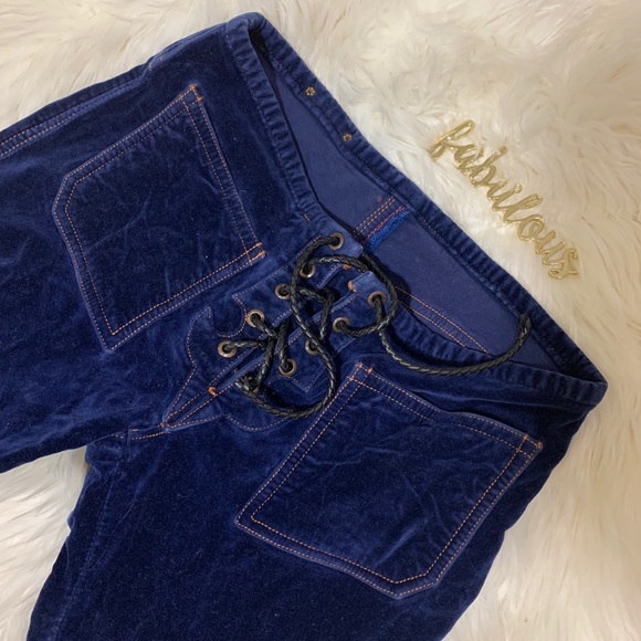 Edward Dada Pants - Edward Dada blue velvet ace low rise design pants